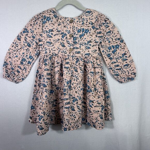 Cheeky Plum Pale Pink Blue Leaf Abstract Tassel Gauze Tunic Dress Girls 5T Lined - Picture 2 of 11